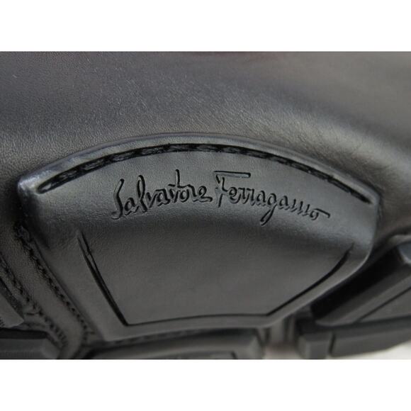 FERRAGAMO PETER BLACK LEATHER SF LOGO BUCKLE MOCCASIN DRIVING LOAFERS 8.5 EE main image 11